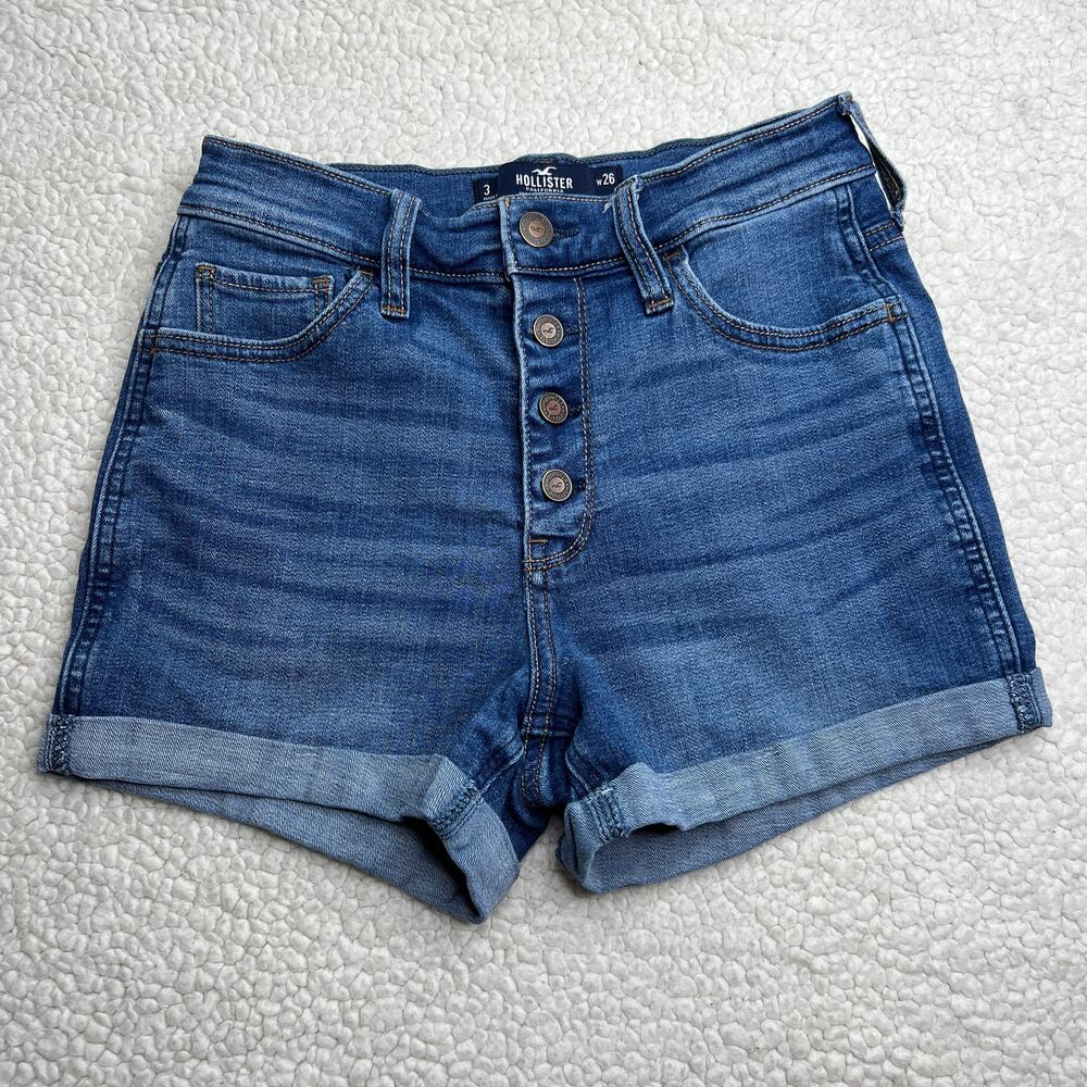 Hollister High-Rise Button Fly Medium Blue Shorts 26